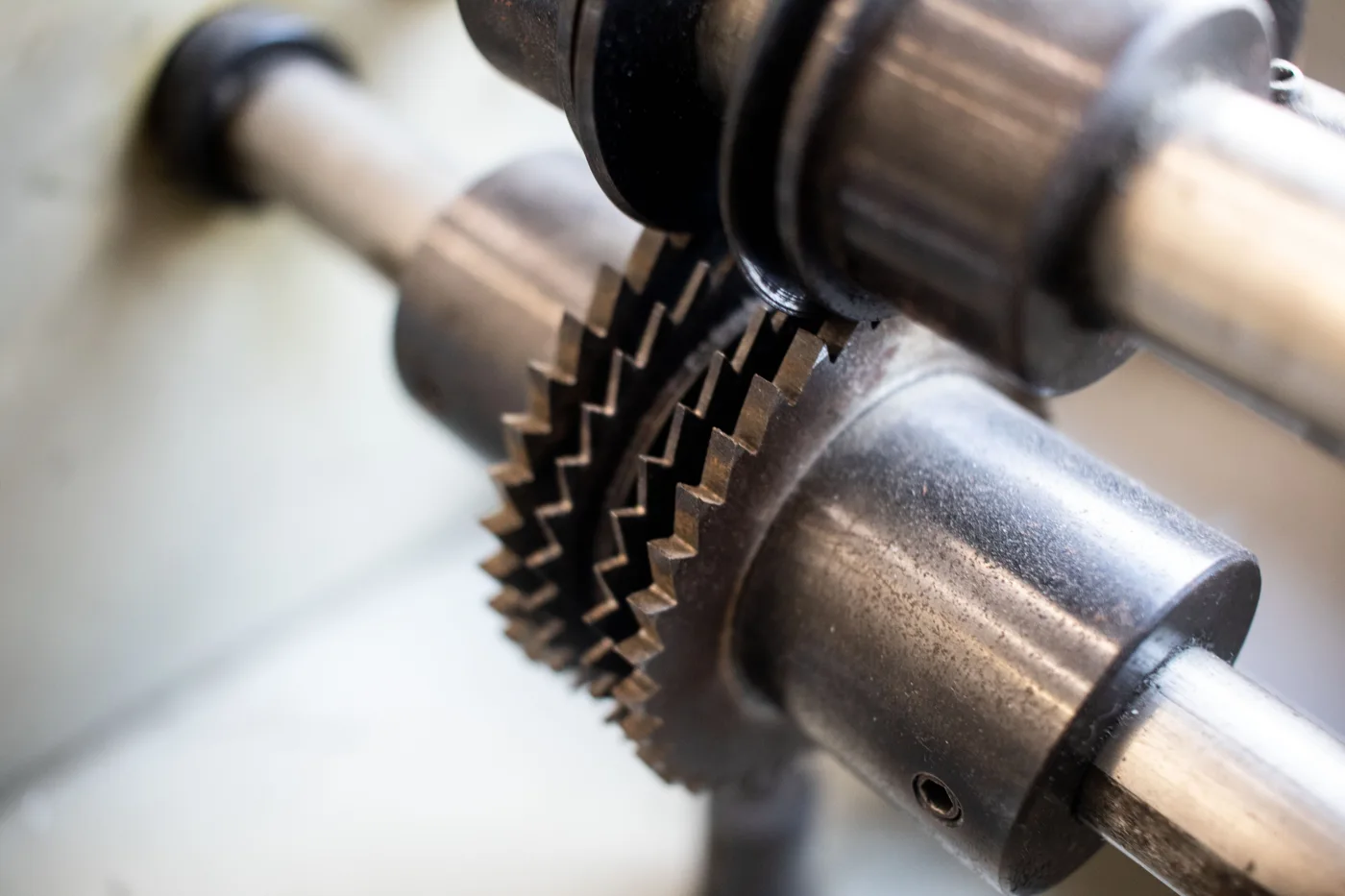 Close-up of industrial gears and mechanical components